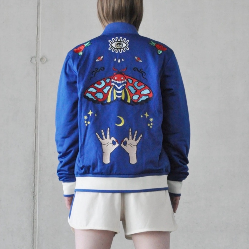 Adidas Embellished Arts Embroidered Bomber Jacket SUPER RARE Small - Picture 2 of 6